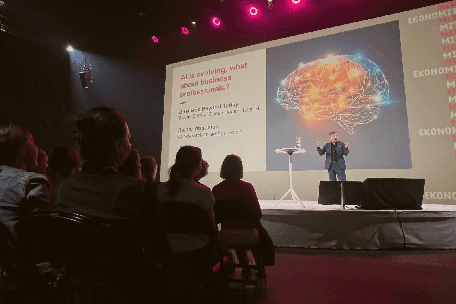 Reidar Wasenius puhuu Business Beyond Today -tilaisuudessa kesäkuussa 2026 Tanssin talossa.